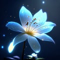 Illustration of a blue flower on a dark background with light effects generative AI Royalty Free Stock Photo