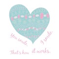 Illustration of blue heart pattern. Valentine`s day greeting card