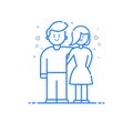 illustration of blue icon in flat line style. Linear blue cute and happy boy and girl.