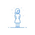 illustration of blue icon in flat line style. Linear blue cute and happy boy and girl.