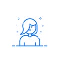 illustration of blue icon in flat line style. Linear blue cute and happy girl.