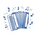 Hand-Drawn Accordion Sketch Illustration with Music Notes Royalty Free Stock Photo
