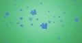 Illustration of blue jigsaw pieces in mid-air over green background Royalty Free Stock Photo