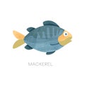 Flat vectir icon of blue mackerel with texture. Predatory fish. Marine animal. Seafood theme Royalty Free Stock Photo