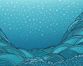 an illustration of a blue ocean with waves and snowflakes Royalty Free Stock Photo