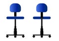 Illustration of a blue office chair, front and back view, isolated on a white background. Royalty Free Stock Photo