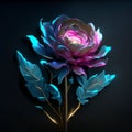 Illustration of a blue peony on a black background in neon light AI generated
