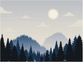 Illustration of Pine Forest in the Night. Landscape winter mountain. Vector Illustration Design Royalty Free Stock Photo