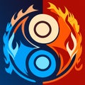 Illustration of a blue and red fire on a dark blue background Generative AI Royalty Free Stock Photo