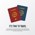 Illustration of blue and red world identity immigration passport. travel, vacation, holiday concept