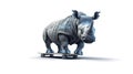 Illustration from blue rhino t standing on skateboard on white background with Generative AI technology