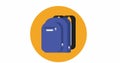 Illustration of blue school bag on yellow circle on white background Royalty Free Stock Photo