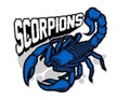 illustration of blue scorpion mascot cartoon character in