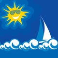 Illustration of blue sea summer sun