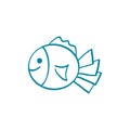 Illustration of a blue smiling fish in a cartoon style on a white background. Royalty Free Stock Photo