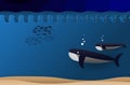 Illustration of blue whale and baby dive in under the sea with g Royalty Free Stock Photo