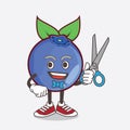 Blueberry Fruit cartoon mascot character as smiling barber with scissors on hand Royalty Free Stock Photo