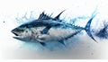 Bluefin Tuna isolated in white with color water splash effect. AI Generated