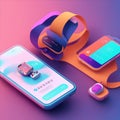 illustration of a bluetooth wearable close up of a phone application, isometric