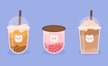 Illustration of Boba milk tea flavors collection flat design