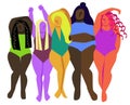 ILLUSTRATION OF BODY POSITIVE.GIRLS FULL AND THIN DEMONSTRATE ACCEPTANCE OF THEIR BODIES