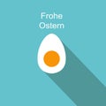 Illustration of a boiled egg with Happy Easter text isolated on blue background