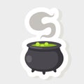 illustration boiling cauldron with magic potion sticker icon