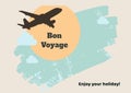 Illustration of bon voyage and enjoy your holiday text with airplane, sun and clouds, copy space