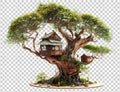 Bonsai Tree House Isolated on Transparent Background - Generative AI