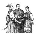 Illustration from the book Bohdan Khmelnytskyi, M. Starytskyi. CIRCA 1648: Cossacks Sych, Krivulya, Khmara at the head of the