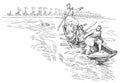 Illustration from the book Bohdan Khmelnytskyi, M. Starytskyi. CIRCA 1645: Crossing the Dnipro River at the Kodak rapids near