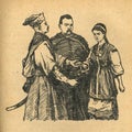 Illustration from the book Bohdan Khmelnytskyi, M. Starytskyi. CIRCA 1648: Friendly meeting Bogdan Khmelnitsky, Ivan Bohun, Ganna