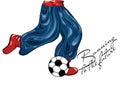 Illustration for the book. Running is the future. Cossack plays football. Running football player in bloomers. Ukrainian