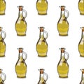 Illustration for the book. Seamless pattern. Jars with olive oil. Postcard with food. Gastro postcard.