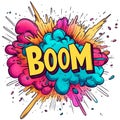 Colorful comic bubble style with the word BOOM. Royalty Free Stock Photo