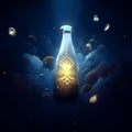 illustration of a bottle of beer on the background of the universe generative AI Royalty Free Stock Photo