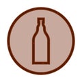 Illustration of bottle of brandy in flat style in form of thin lines. In the form of background is circle of color drinks.