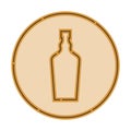 Illustration of bottle of brandy in flat style in form of thin lines. In the form of background is circle of color drinks.