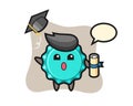 Illustration of bottle cap cartoon throwing the hat at graduation