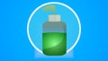 Illustration of Bottle of green color liquid soap or handwash or sanitizer  with white ring isolated on blue background. Royalty Free Stock Photo