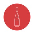 Illustration of bottle of red wine in flat style in form of thin lines. In the form of background is circle of color drinks.