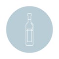 Illustration of bottle of vodka in flat style in form of thin lines. In the form of background is circle of color drinks. Isolated