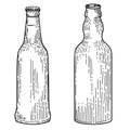 Illustration of bottles of beer in engraving style. Design element for logo, label, emblem, sign. Royalty Free Stock Photo