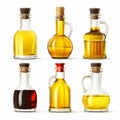 illustration of bottles of olive and other oil and balsamic vinegar isolated on white