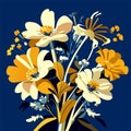 Illustration of a bouquet of wildflowers on a blue background AI Generated