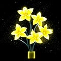 Illustration of a bouquet of yellow daffodils on a black background AI generated Royalty Free Stock Photo