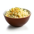 Bowl of boiled rice with parsley isolated on white background Royalty Free Stock Photo