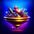 Illustration of a bowl full of fresh fruits on a dark background Generative AI