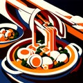 Illustration of a bowl of salad with chopsticks and chopsticks generative AI