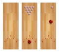 Illustration of a bowling lane collection. Set three bowling alley with pin and ball vector illustration Royalty Free Stock Photo